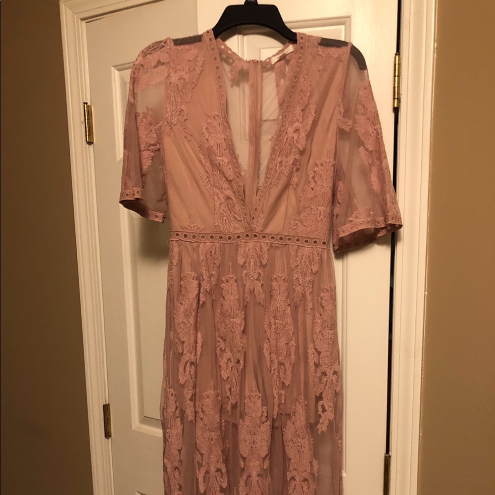 Pink lace maxi romper